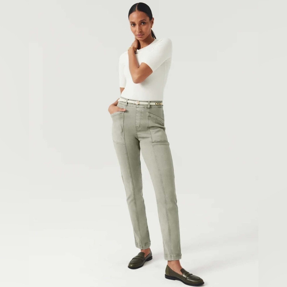 Spanx Stretch Twill Straight Leg Pants Olive Oil Green Pull On Women Size Medium